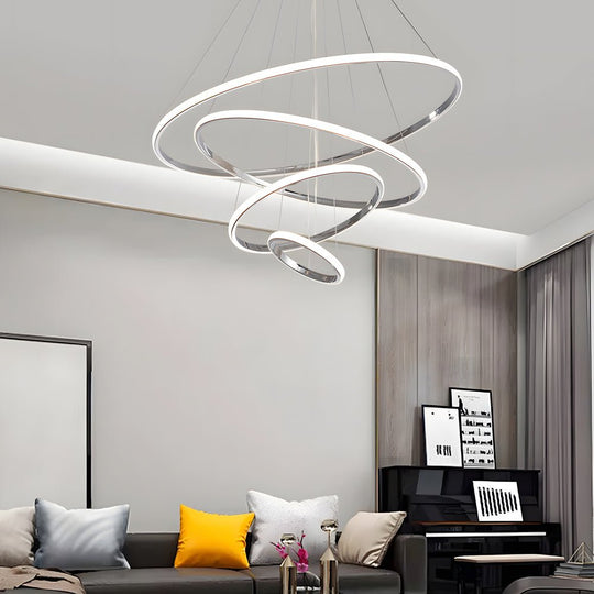 Contemporary 3/4-Light Tiered Ring LED Chandelier – Chrome