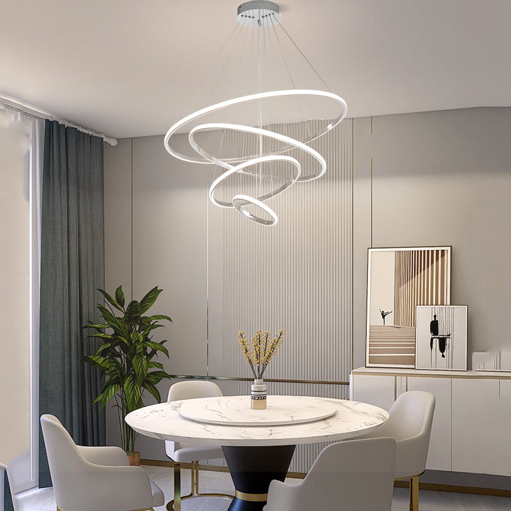 Contemporary 3/4-Light Tiered Ring LED Chandelier – Chrome