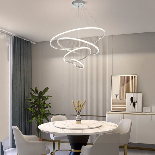 Contemporary 3/4-Light Tiered Ring LED Chandelier – Chrome