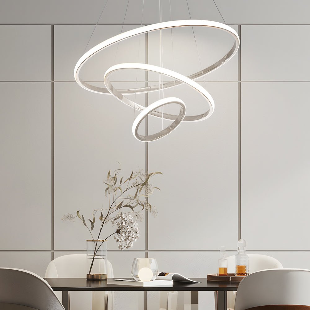 Contemporary 3/4-Light Tiered Ring LED Chandelier – Chrome