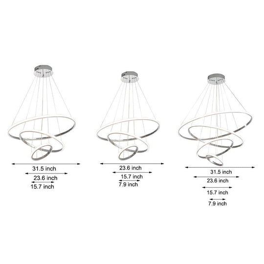 Contemporary 3/4-Light Tiered Ring LED Chandelier – Chrome