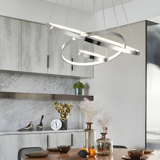 Contemporary 3/4-Light Tiered Ring LED Chandelier – Chrome