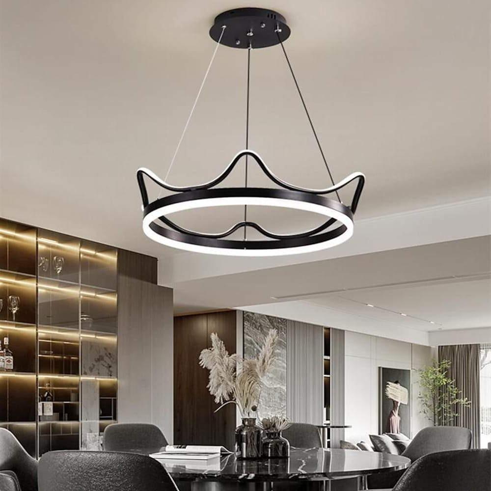 Dimmable LED Ring Chandelier Crown Design Modern Aluminum and Acrylic Pendant Light