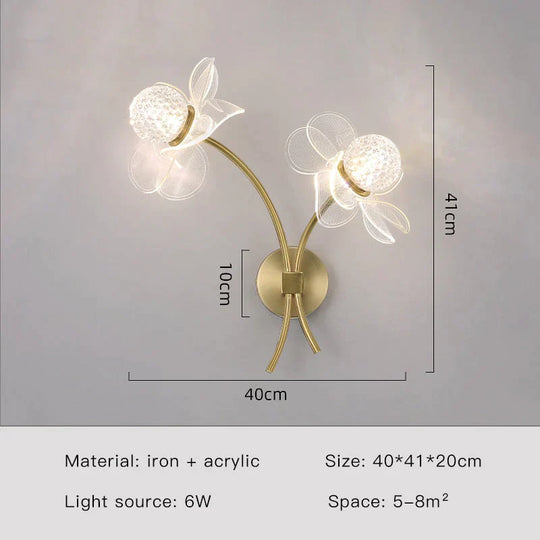 Creative Floral Decorative Gold LED Wall Lamp For Bedroom Bedside Living Room Lighting Fixture
