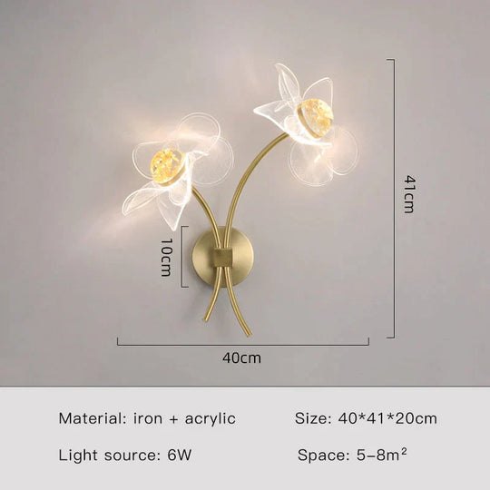 Creative Floral Decorative Gold LED Wall Lamp For Bedroom Bedside Living Room Lighting Fixture