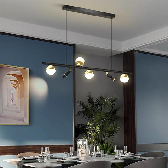 6/8-Light Black Island Horizontal Suspension Linear LED Pendant Light