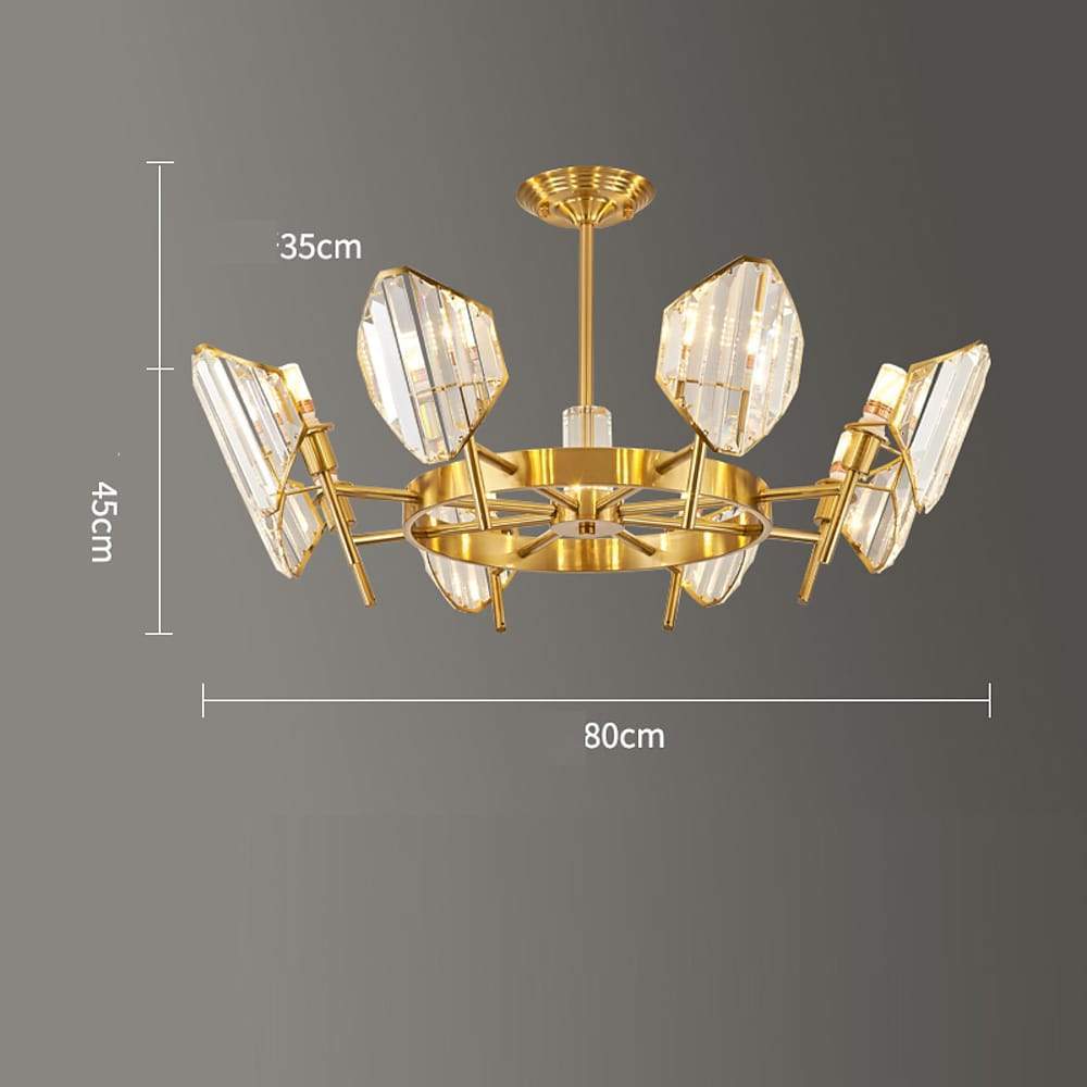 Brass Ring Frame Crystal LED Chandelier – Gold Metal with Crystal Accents