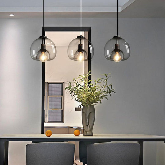 Vintage Smoked Glass Metal Pendant Light