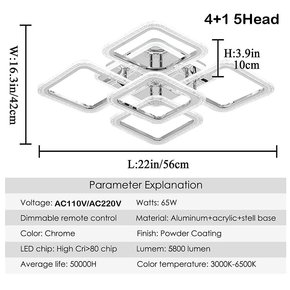 5-Square LED Modern Flush Mount Ceiling Light – Layered Geometric Design