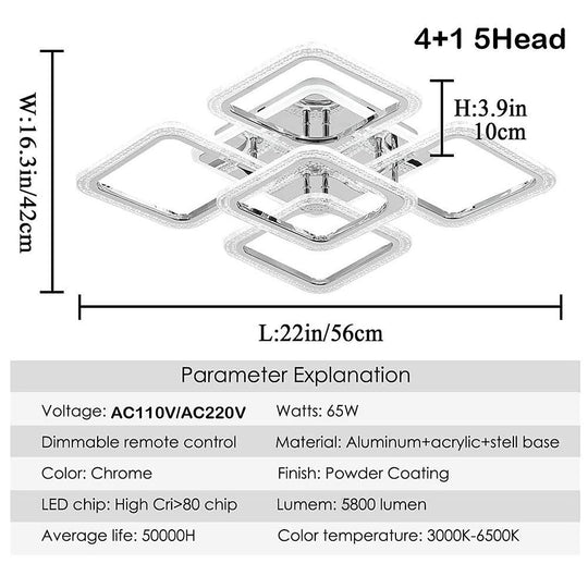 5-Square LED Modern Flush Mount Ceiling Light – Layered Geometric Design