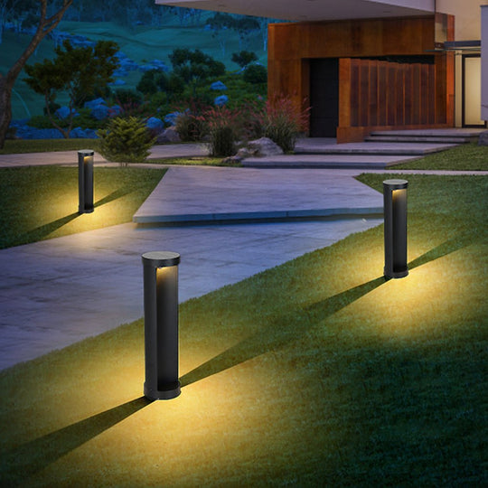 Modern Cylinder LED Outdoor Lawn Lamp Solar or Hardwired
