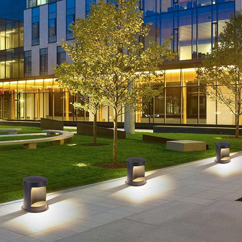 Modern Cylinder LED Outdoor Lawn Lamp Solar or Hardwired