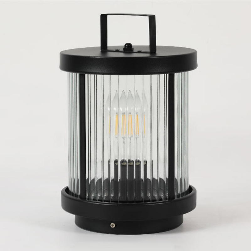 Striped Glass Cylindrical Waterproof Portable Solar Outdoor Lanterns