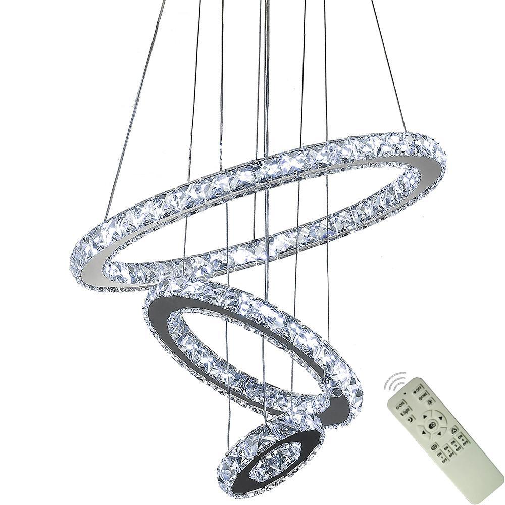 3-Ring Adjustable Circles Tiered Crystal LED Modern Chandelier