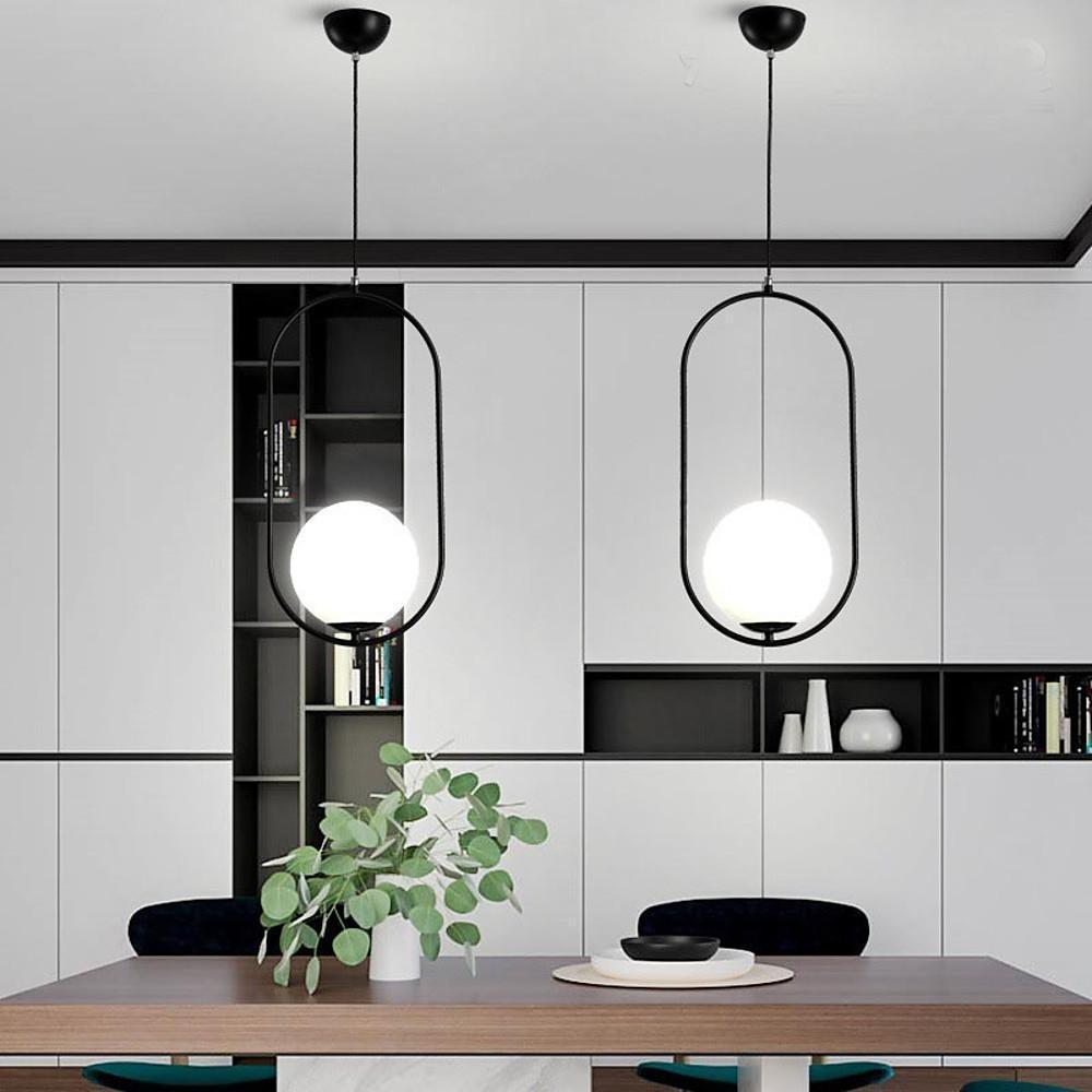 Rounded Rectangle Glass Globe LED Black Modern Pendant Light Island Light