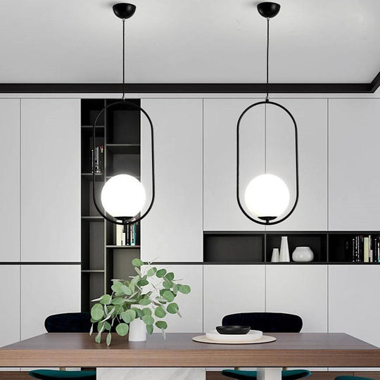 Rounded Rectangle Glass Globe LED Black Modern Pendant Light Island Light