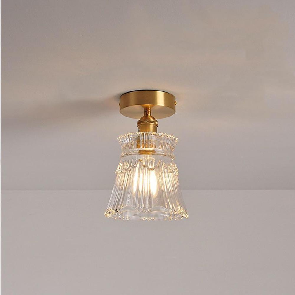 Lantern Modern Glass Copper Flush Mount Ceiling Light