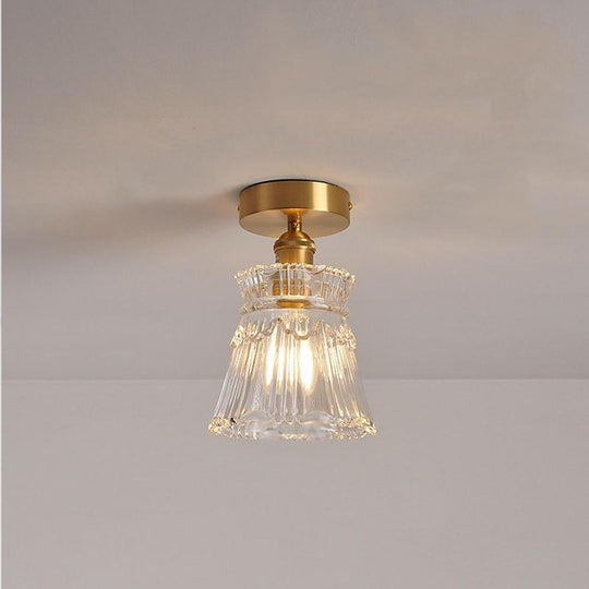 Lantern Modern Glass Copper Flush Mount Ceiling Light