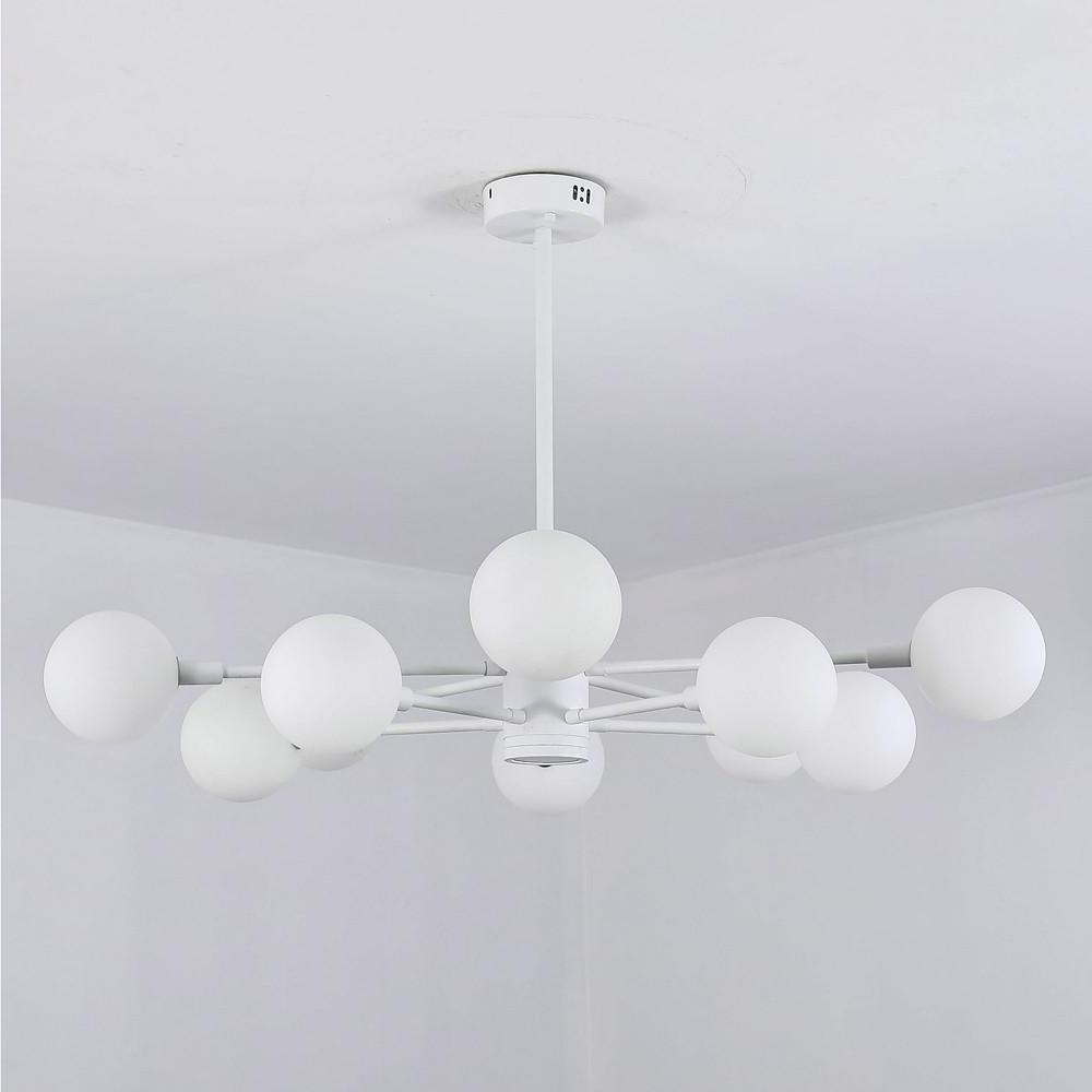 10-Light Glass LED White Contemporary Chandelier Pendant Light