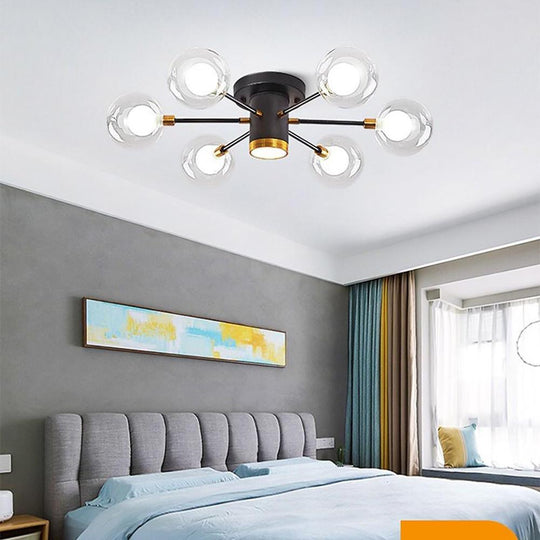 Globe Metal Glass Industrial LED Flush Mount Ceiling Light