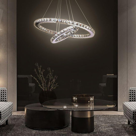 2-Ring Encrusted Crystal LED Chandelier with Uplight Effect
