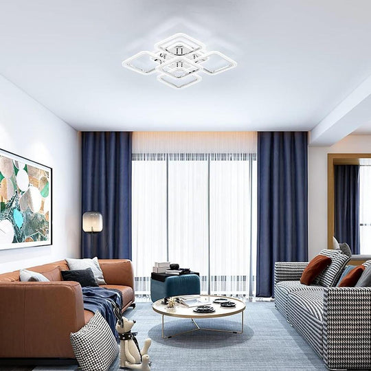 5-Square LED Modern Flush Mount Ceiling Light – Layered Geometric Design