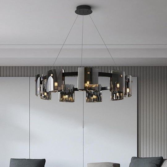 Circular LED Electroplated Chandelier with Acrylic Shades – 9 Lights