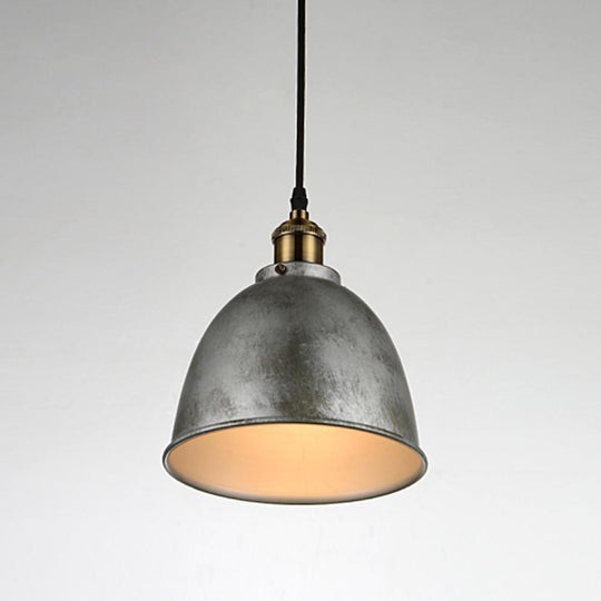 8" White Rustic Dome Metal Industrial Pendant Light