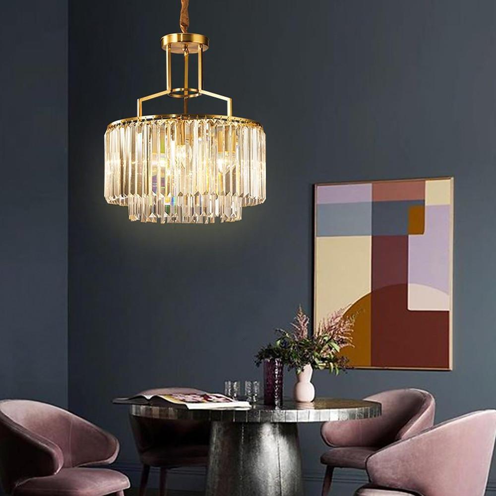 Round Crystal Copper LED Nordic Chandelier