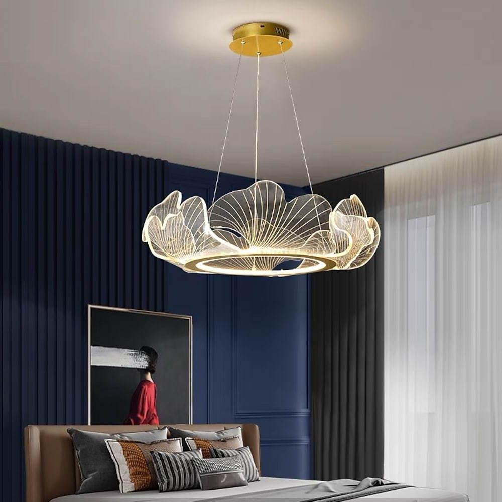 Sea-Inspired Elegant Wave Round Acrylic LED Chandelier – Gold Finish, 33" Wide