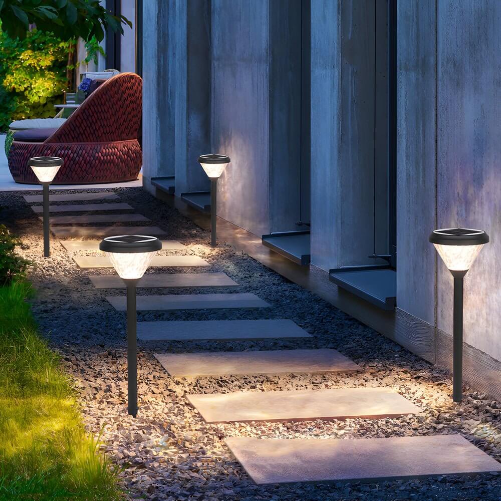 Elegant Black Solar LED Pathway Lights with Water Ripple Design – 27.6"