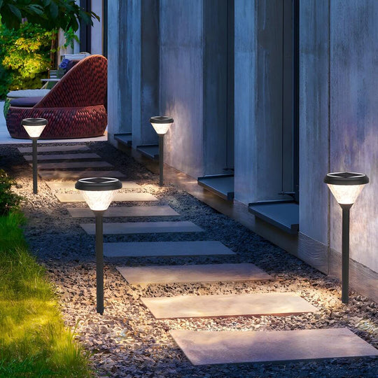Elegant Black Solar LED Pathway Lights with Water Ripple Design – 27.6"
