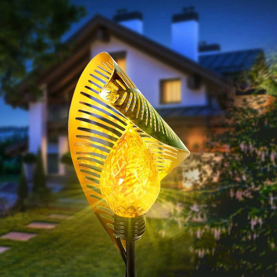 Elegant Curled Leaf Solar Powered Waterproof LED Lawn Light