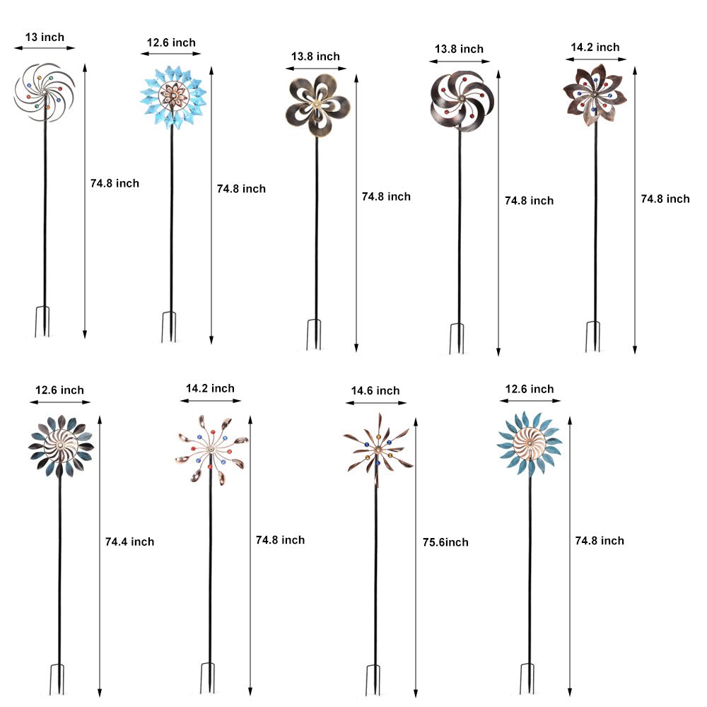 Vintage Iron Solar Wind Spinner Garden Stake Lights (2 Pcs)