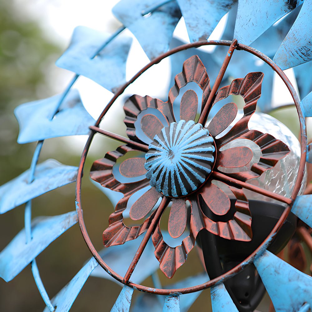 Vintage Iron Solar Wind Spinner Garden Stake Lights (2 Pcs)