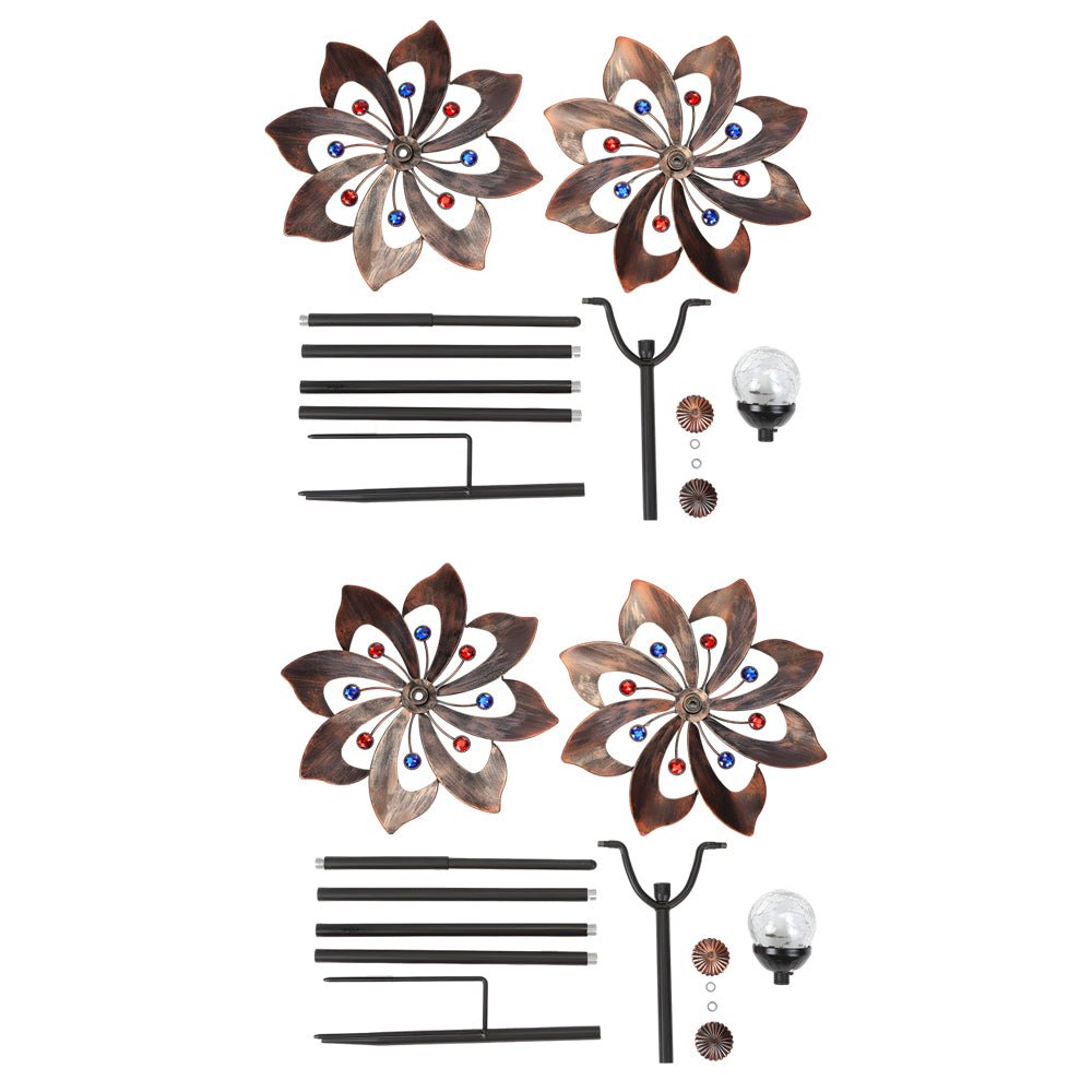 Vintage Iron Solar Wind Spinner Garden Stake Lights (2 Pcs)