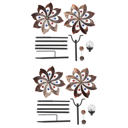 Vintage Iron Solar Wind Spinner Garden Stake Lights (2 Pcs)