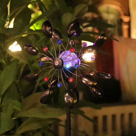 Vintage Iron Solar Wind Spinner Garden Stake Lights (2 Pcs)