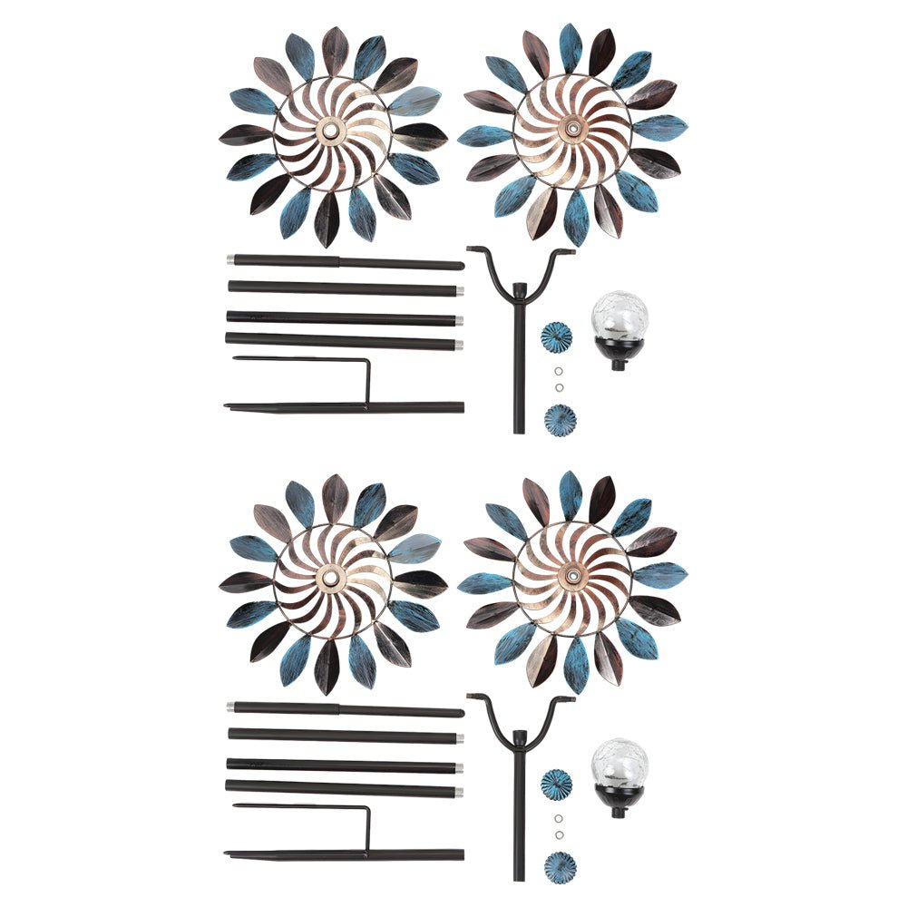 Vintage Iron Solar Wind Spinner Garden Stake Lights (2 Pcs)