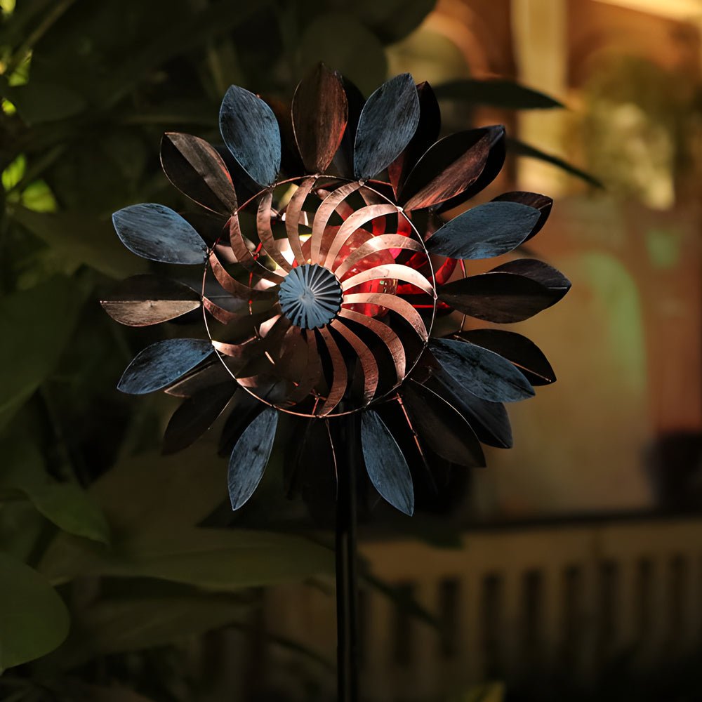Vintage Iron Solar Wind Spinner Garden Stake Lights (2 Pcs)