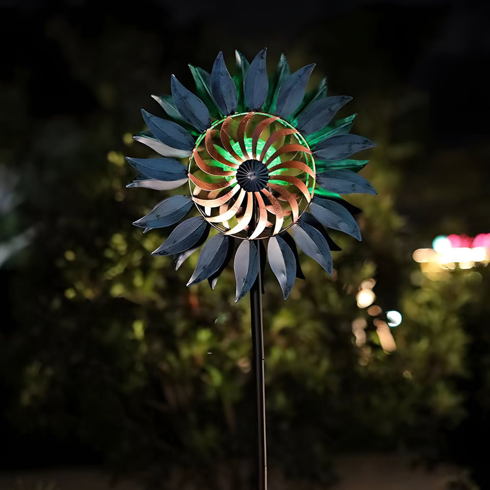 Vintage Iron Solar Wind Spinner Garden Stake Lights (2 Pcs)