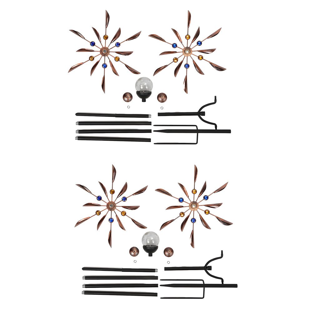 Vintage Iron Solar Wind Spinner Garden Stake Lights (2 Pcs)