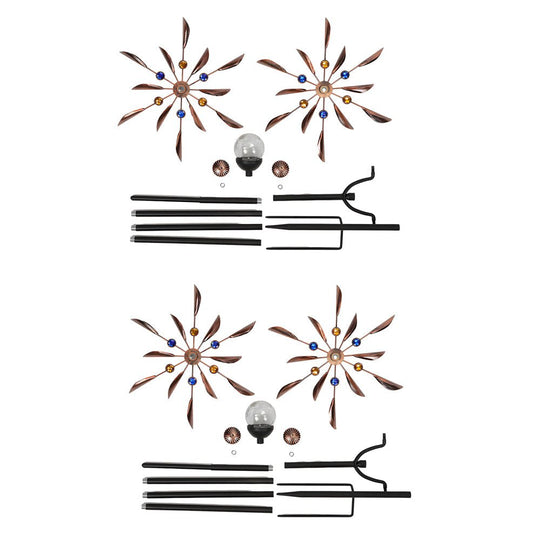 Vintage Iron Solar Wind Spinner Garden Stake Lights (2 Pcs)