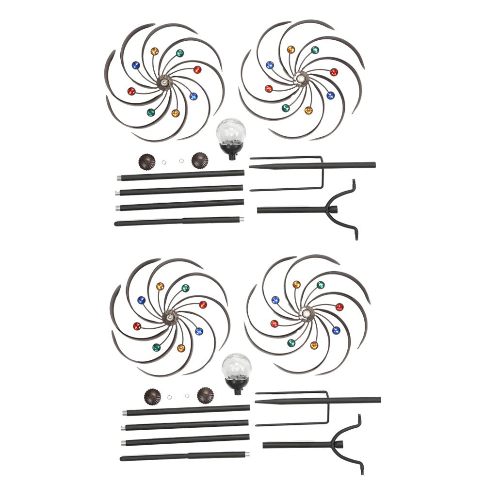 Vintage Iron Solar Wind Spinner Garden Stake Lights (2 Pcs)