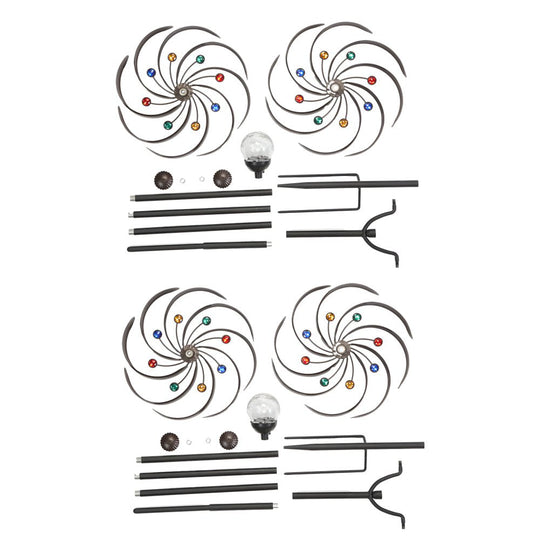 Vintage Iron Solar Wind Spinner Garden Stake Lights (2 Pcs)