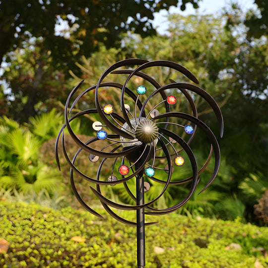 Vintage Iron Solar Wind Spinner Garden Stake Lights (2 Pcs)