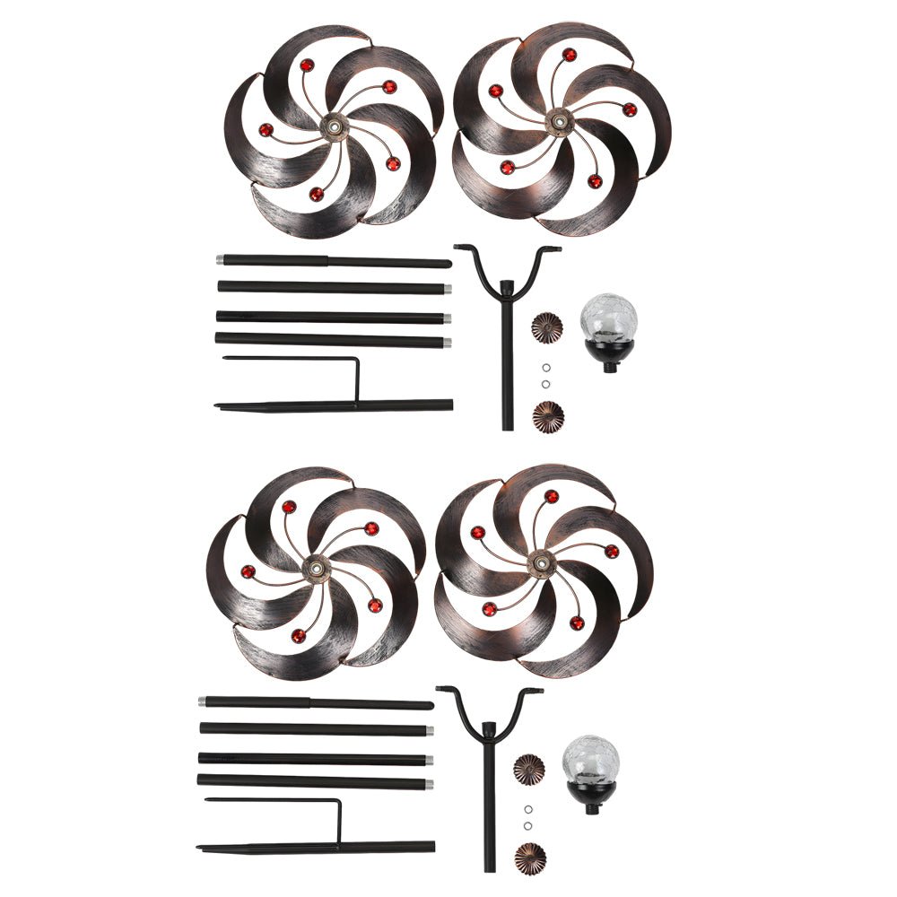 Vintage Iron Solar Wind Spinner Garden Stake Lights (2 Pcs)