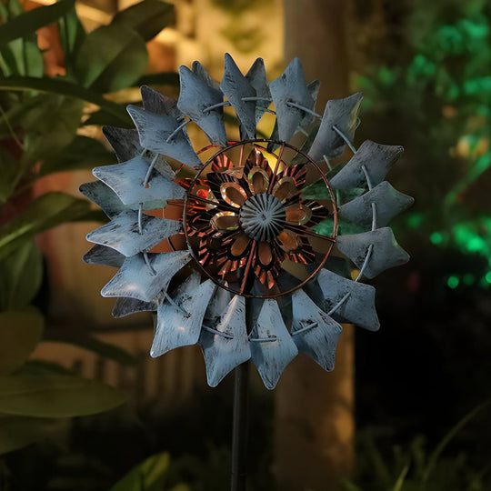 Vintage Iron Solar Wind Spinner Garden Stake Lights (2 Pcs)