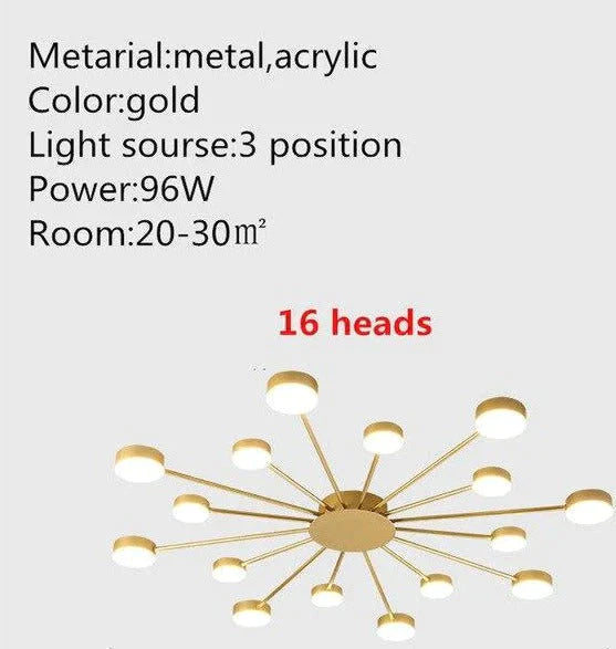 Europe Ceiling Lamp Contracted Modern 16 heads LED Gold Indoor Light Restaurant Living Room Bedroom Decoration Lighting Fixture