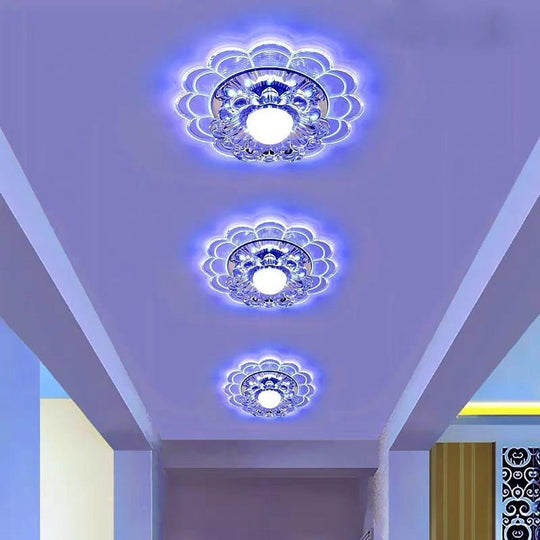 Flower Effect Crystal Metal LED Flush Mount Ceiling Light for Kids and Entryway